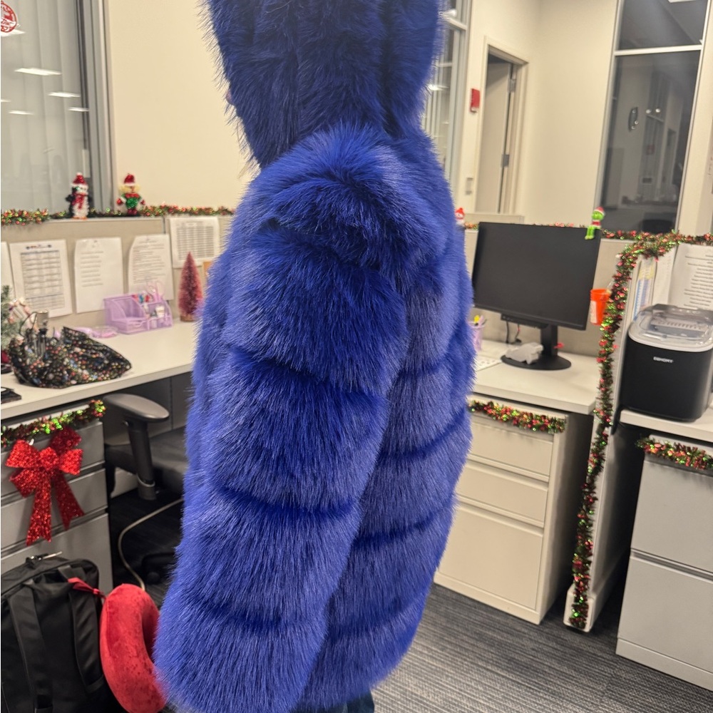 Women's Blue Faux Fur Jacket